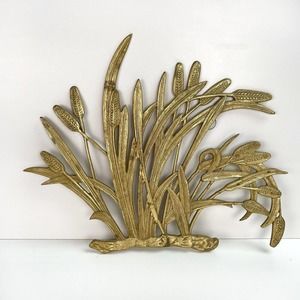 Vintage Brass Wall Hanging Grass Leaves Wheat Sculpture Large 20”